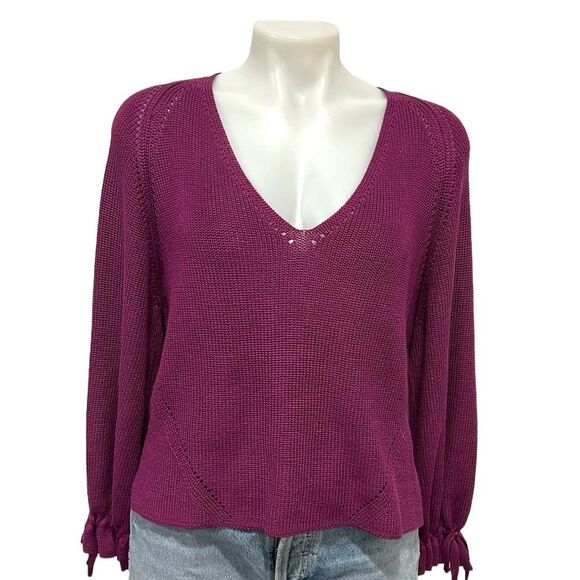 Eleven Six v neck balloon sleeve purple Peruvian cotton sweater size XS/Small - Picture 1 of 10